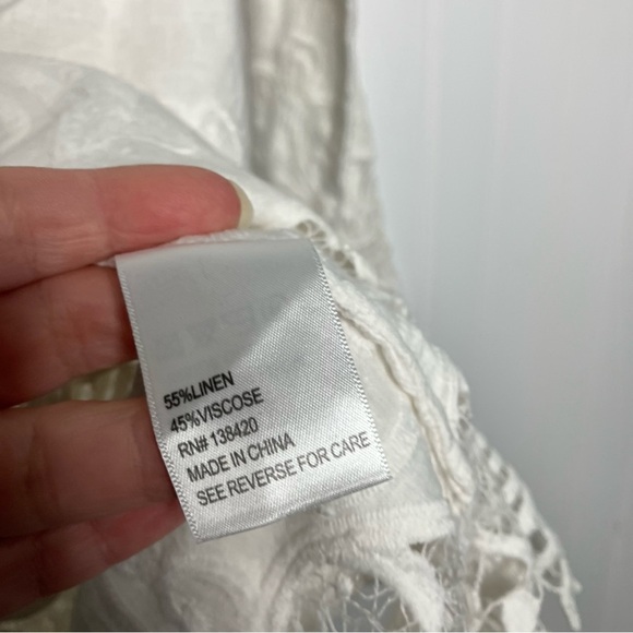 etcetera blouse Size 4 White Sheer Lace Trim Linen Blend Top Breathable - Picture 5 of 9